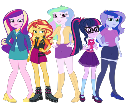 Size: 6675x5500 | Tagged: safe, artist:gmaplay, dean cadance, princess cadance, princess celestia, princess luna, principal celestia, sci-twi, sunset shimmer, twilight sparkle, vice principal luna, equestria girls, equestria girls series, g4, my little pony equestria girls: friendship games, alternate design, clothes, simple background, socks, stockings, thigh highs, transparent background