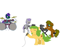 Size: 2048x1536 | Tagged: safe, artist:chanyhuman, idw, earth pony, pegasus, pony, unicorn, band, deviantart, drummer, drums, electric guitar, group, guitar, hippie, keyboard, musical instrument, parody, ponified, simple background, singer, the doors, white background