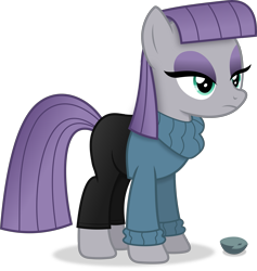Size: 3485x3681 | Tagged: safe, artist:anime-equestria, boulder (g4), maud pie, earth pony, pony, g4, clothes, eyeshadow, female, high res, lidded eyes, makeup, mare, rock, simple background, solo, sweater, transparent background, vector