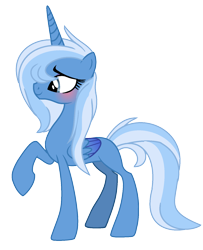 Size: 1256x1544 | Tagged: safe, artist:princess-kitsune-tsu, oc, oc only, alicorn, pony, alicorn oc, blushing, female, folded wings, full body, horn, mare, not trixie, offspring, parent:jack pot, parent:princess luna, raised hoof, show accurate, simple background, smiling, solo, standing, tail, transparent background, two toned mane, two toned tail, wings