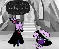 Size: 600x500 | Tagged: safe, edit, edited screencap, screencap, starlight glimmer, twilight sparkle, deer, rabbit, g4, animal, chicory: a colorful tale, crossover, desaturated, furry, game, species swap, speech bubble, text, twilight's castle