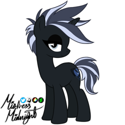 Size: 2048x2048 | Tagged: safe, artist:mistress midnight, oc, oc only, oc:mistress, pony, unicorn, g4, cutie mark, eyelashes, eyeliner, eyeshadow, full body, high res, horn, makeup, show accurate, signature, simple background, smiling, solo, standing, tail, transparent background, two toned mane, two toned tail, unicorn oc