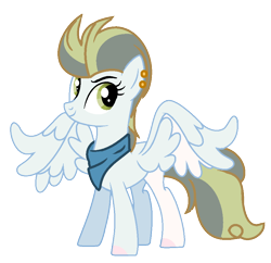 Size: 916x888 | Tagged: safe, artist:princess-kitsune-tsu, oc, oc only, pegasus, pony, ear piercing, eyebrows, female, full body, green eyes, mare, offspring, parent:high winds, parent:lightning streak, pegasus oc, piercing, show accurate, simple background, smiling, solo, spread wings, standing, tail, transparent background, two toned mane, two toned tail, wings