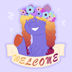 Size: 2300x2300 | Tagged: safe, artist:queenderpyturtle, oc, oc only, oc:sydney azure, pony, braid, bust, chest fluff, female, floral head wreath, flower, high res, mare, portrait, solo
