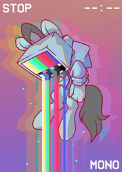 Size: 2480x3508 | Tagged: safe, artist:wavecipher, oc, oc only, oc:mono, earth pony, pony, aesthetics, clothes, crying, floating, high res, no signal, object head, solo, television, webcore