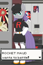 Size: 3200x4800 | Tagged: safe, alternate version, artist:fascismnotincluded, maud pie, earth pony, semi-anthro, g4, arm hooves, clothes, pokémon, solo, team rocket