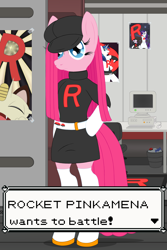 Size: 3200x4800 | Tagged: safe, alternate version, artist:fascismnotincluded, pinkie pie, earth pony, semi-anthro, g4, arm hooves, clothes, pinkamena diane pie, pokémon, solo, team rocket