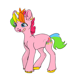 Size: 1024x1024 | Tagged: safe, rarity (g3), pony, unicorn, g3, the runaway rainbow, alternate cutie mark, alternate design, alternate hairstyle, bandaid, ear piercing, earring, jewelry, multicolored hair, piercing, pink coat, rainbow hair, redesign, short hair, short mane, short tail, simple background, solo, tail, transparent background, unshorn fetlocks
