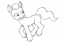 Size: 3048x2048 | Tagged: safe, artist:dancingkinfiend, sprout cloverleaf, earth pony, pony, g5, my little pony: a new generation, angry, black and white, doodle, ears up, eyebrows down, galloping, grayscale, gritted teeth, high res, lineart, male, monochrome, running, running away, sketch, solo, stallion, teeth, wavy mane