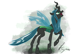 Size: 1600x1200 | Tagged: source needed, safe, artist:kylami, queen chrysalis, changeling, changeling queen, g4, crown, female, jewelry, regalia, singing, solo