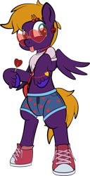 Size: 1280x2499 | Tagged: safe, artist:alexdti, oc, oc only, oc:purple creativity, pegasus, semi-anthro, arm hooves, bipedal, candy, clothes, food, lollipop, shorts, simple background, solo, sunglasses, tongue out, transparent background