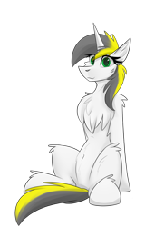 Size: 1450x2000 | Tagged: safe, artist:observerdoz, oc, oc:yellowglaze, pony, unicorn, 2022 community collab, derpibooru community collaboration, belly button, chest fluff, cute, fluffy, looking at you, simple background, solo, transparent background