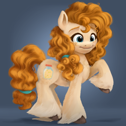 Size: 4500x4500 | Tagged: safe, artist:ailatf, pear butter, earth pony, pony, g4, g5, my little pony: a new generation, g4 to g5, raised hoof, solo, unshorn fetlocks