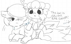Size: 661x410 | Tagged: safe, artist:mushy, oc, oc only, oc:pea, earth pony, pegasus, pony, clothes, duo, heart, hip, kneading, making biscuits, shipping, sketch, socks, sweater, whiteboard fox