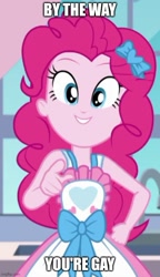 Size: 500x869 | Tagged: safe, edit, edited screencap, screencap, pinkie pie, equestria girls, g4, my little pony equestria girls: better together, the craft of cookies, caption, cropped, female, image macro, imgflip, looking at you, meme, smiling, solo, spongebob squarepants, text