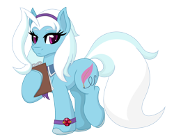 Size: 2000x1600 | Tagged: safe, artist:terton, derpibooru exclusive, oc, oc only, oc:frosty scribe, earth pony, pony, 2022 community collab, derpibooru community collaboration, blue fur, bracelet, clipboard, earth pony oc, eyelashes, female, full body, headband, jewelry, mare, pink eyes, raised hoof, simple background, solo, standing on two hooves, tail, transparent background, white mane