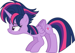 Size: 2029x1430 | Tagged: safe, artist:lincolnbrewsterfan, derpibooru exclusive, twilight sparkle, alicorn, pony, castle sweet castle, season 5, .svg available, alternate hairstyle, crouching, face down ass up, folded wings, horn, inkscape, lidded eyes, looking forward, mane, punk, punklight sparkle, simple background, svg, tail, transparent background, twilight sparkle (alicorn), unamused, unimpressed, vector, wings