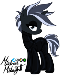 Size: 2048x2048 | Tagged: safe, alternate version, artist:mistress midnight, oc, oc only, oc:mistress, pony, unicorn, catsuit, eyeliner, eyeshadow, high res, horn, latex, latex suit, makeup, mohawk, rubber, rubber suit, simple background, solo, transparent background, two toned mane, unicorn oc