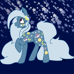 Size: 700x700 | Tagged: safe, artist:boredtabletfilly, night glider (g1), pony, g1, long mane, long tail, raised hoof, solo, stars, tail, twice as fancy ponies