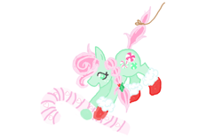 Size: 640x400 | Tagged: safe, artist:boredtabletfilly, minty, pony, a very minty christmas, g3, candy, candy cane, christmas, christmas stocking, clothes, food, holiday, no pupils, simple background, socks, solo, white background