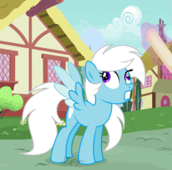 Size: 833x826 | Tagged: safe, artist:feather_bloom, edit, oc, oc only, oc:feather bloom(fb), oc:feather_bloom, pegasus, pony, animated, bonk, cute, derp, eyes closed, folded wings, frown, funny, gif, magic, magic aura, offscreen character, open mouth, open smile, pegasus oc, ponyville, scroll, smiling, solo, spread wings, teeth, telekinesis, wings