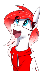 Size: 3600x5619 | Tagged: safe, artist:fenixdust, oc, oc only, oc:making amends, pegasus, pony, clothes, eye clipping through hair, hoodie, open mouth, open smile, simple background, smiling, solo, transparent background