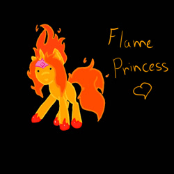 Size: 512x512 | Tagged: safe, artist:boredtabletfilly, pony, unicorn, adventure time, black background, dot eyes, flame princess, heart, jewelry, male, mane of fire, ponified, simple background, solo, tail, tail of fire, tiara