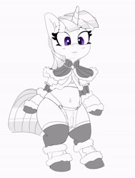 Size: 3103x4096 | Tagged: safe, artist:pabbley, twilight sparkle, pony, unicorn, g4, belly button, bipedal, clothes, cosplay, costume, female, grayscale, loincloth, looking at you, mare, monochrome, partial color, simple background, smiling, smiling at you, socks, solo, stockings, thigh highs, unicorn twilight, white background, wide hips