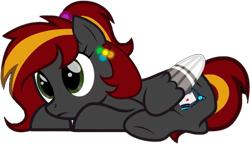 Size: 792x456 | Tagged: safe, oc, oc only, oc:igvjgj, pegasus, pony, colored wings, female, folded wings, full body, lying down, mare, pegasus oc, prone, show accurate, simple background, solo, tail, transparent background, two toned mane, two toned tail, wings