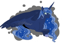 Size: 8835x6183 | Tagged: safe, artist:starcutx, princess luna, alicorn, pony, g4, absurd resolution, ethereal mane, female, lying down, mare, prone, simple background, slit pupils, solo, starry mane, transparent background