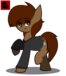 Size: 1299x1500 | Tagged: safe, artist:darksoma, oc, oc only, oc:lucy king, earth pony, pony, clothes, heart, hoodie, minimalist, outline, red shirt, rule 63, sad, shirt art, simple background, solo, stylized, transparent background