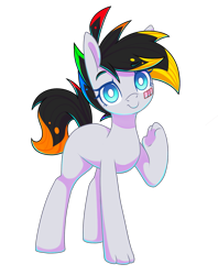 Size: 1427x1800 | Tagged: safe, artist:wavecipher, oc, oc only, oc:cipher wave, earth pony, hybrid, pony, 2022 community collab, derpibooru community collaboration, hand, simple background, solo, standing, transparent background, white pupils