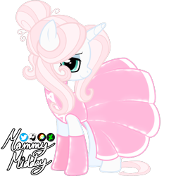 Size: 2048x2048 | Tagged: safe, artist:mommymidday, oc, oc only, oc:mommy midday, pony, unicorn, bedroom eyes, clothes, dress, hair bun, high res, latex, latex dress, latex socks, long hair, looking at you, rubber, rubber dress, shiny, show accurate, signature, simple background, socks, solo, transparent background