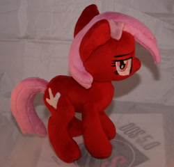 Size: 2048x1962 | Tagged: safe, artist:bastler, oc, oc only, oc:downvote, earth pony, pony, derpibooru, derpibooru ponified, dos, female, irl, mare, meta, photo, plushie, ponified, smiling, smirk