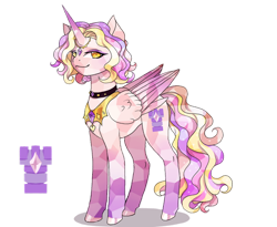 Size: 1280x1051 | Tagged: safe, artist:brot-art, oc, oc only, alicorn, crystal pony, pony, alicorn oc, choker, concave belly, female, hoof polish, hooves, horn, mare, simple background, slender, smiling, thin, transparent background, wings
