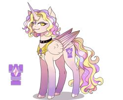 Size: 1754x1440 | Tagged: safe, alternate version, artist:brot-art, oc, oc only, alicorn, pony, alicorn oc, choker, concave belly, female, folded wings, hoof polish, hooves, horn, mare, simple background, slender, smiling, solo, thin, transparent background, wings