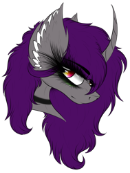Size: 1865x2473 | Tagged: safe, artist:beamybutt, oc, oc only, pony, unicorn, choker, curved horn, ear fluff, eyelashes, female, horn, mare, simple background, solo, transparent background, unicorn oc