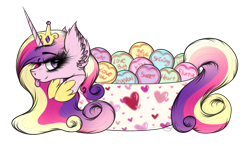 Size: 2317x1354 | Tagged: safe, artist:beamybutt, princess cadance, alicorn, pony, g4, :p, cup, cup of pony, ear fluff, eyelashes, female, jewelry, mare, micro, simple background, solo, tiara, tongue out, transparent background
