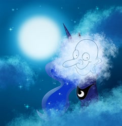 Size: 2466x2555 | Tagged: safe, alternate version, artist:brogararts, princess luna, alicorn, pony, g4, cloud, crown, full moon, high res, jewelry, looking at you, moon, mr bean, regalia, sky, wat, whistlers mother canvas
