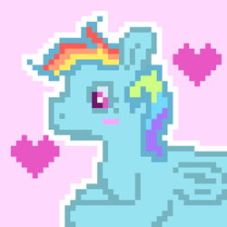 Size: 1008x1008 | Tagged: safe, artist:dusty honey, rainbow dash, pegasus, pony, g4, alternate design, cute, lying down, no shading, outline, photo, pixel art, resting, side view, simple background, solo