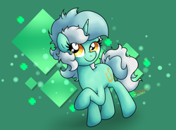 Size: 2669x1962 | Tagged: safe, artist:background basset, lyra heartstrings, pony, unicorn, g4, abstract background, female, horn, mare, raised hoof, solo, yellow eyes