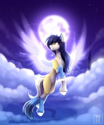 Size: 1800x2160 | Tagged: safe, artist:buvanybu, oc, oc only, pony, flying, moon, night, sky, solo, stars