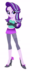 Size: 1920x4556 | Tagged: safe, artist:lobo299, starlight glimmer, equestria girls, g4, bare shoulders, breasts, crossed arms, deviantart watermark, dreamworks face, female, high heels, obtrusive watermark, shoes, simple background, sleeveless, solo, strapless, vector, watermark, white background