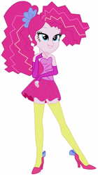 Size: 1920x3425 | Tagged: safe, artist:lobo299, pinkie pie, equestria girls, friendship through the ages, g4, bare shoulders, clothes, high heels, new wave pinkie, shoes, simple background, sleeveless, socks, solo, stockings, strapless, thigh highs, vector, white background