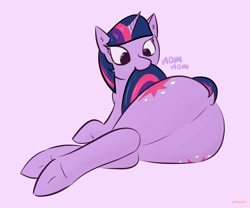 Size: 1562x1302 | Tagged: safe, artist:purblehoers, twilight sparkle, pony, unicorn, g4, biting, both cutie marks, butt, cute, dock, featureless crotch, female, hooves, looking back, mare, nom, plot, simple background, solo, tail, tail bite, twibutt, underhoof, unicorn twilight