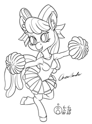Size: 893x1200 | Tagged: safe, alternate version, artist:sepiakeys, cheerilee, earth pony, anthro, unguligrade anthro, g4, armpits, cheerileeder, cheerleader, chibi, monochrome, simple background, solo, white background