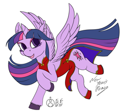 Size: 1200x1080 | Tagged: safe, artist:sepiakeys, twilight sparkle, alicorn, pony, g4, cheongsam, clothes, dress, simple background, solo, twilight sparkle (alicorn), white background