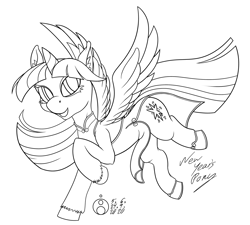 Size: 1200x1080 | Tagged: safe, alternate version, artist:sepiakeys, twilight sparkle, alicorn, pony, g4, cheongsam, clothes, dress, monochrome, simple background, solo, twilight sparkle (alicorn), white background