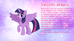 Size: 1280x719 | Tagged: safe, artist:andoanimalia, twilight sparkle, alicorn, pony, g4, bio, female, looking at you, mare, raised hoof, solo, twilight sparkle (alicorn), vector, wings