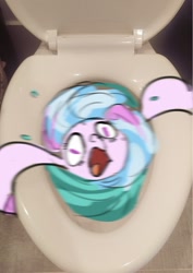 Size: 1200x1697 | Tagged: safe, artist:egil, silverstream, seapony (g4), g4, blurry, down the drain, female, flush, flushed away, flushing, irl, motion blur, open mouth, photo, ponies in real life, solo, toilet